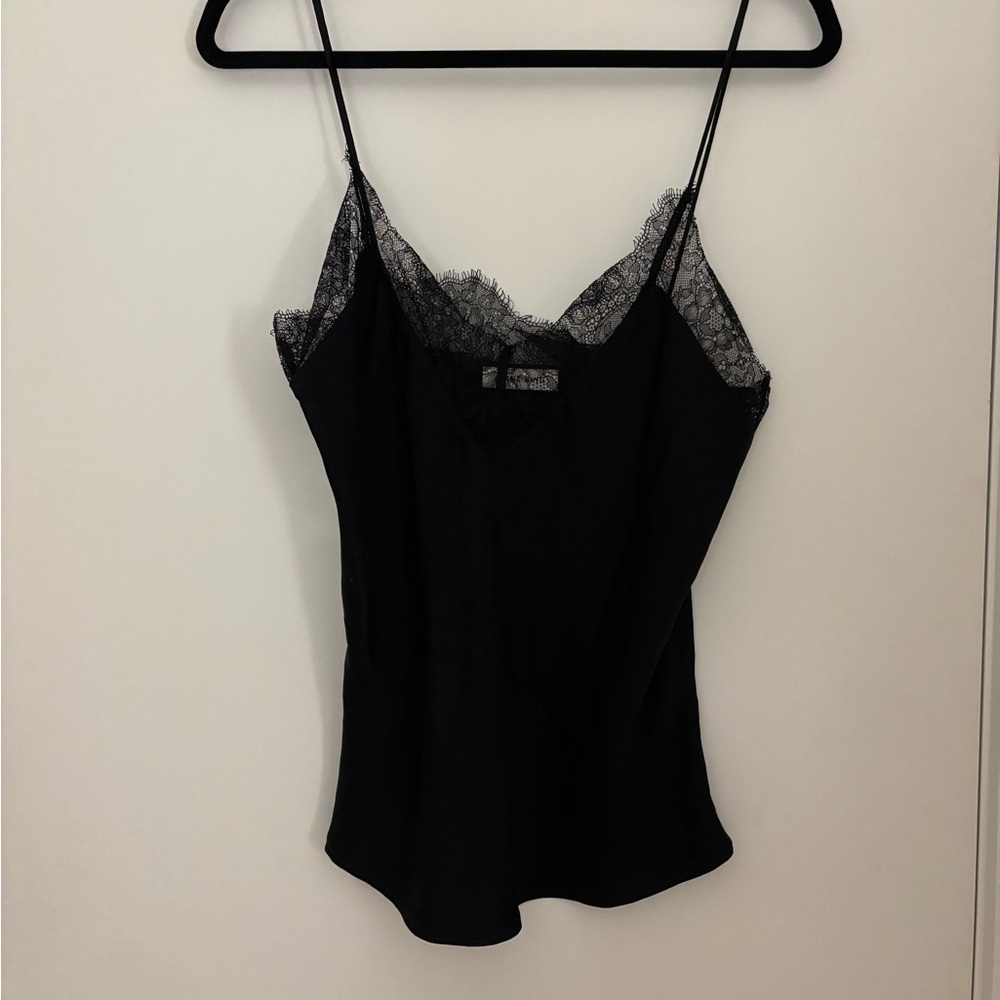 Anine Bing black silk lace tank with lace